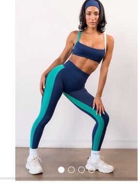VITALITY high-Rise seamless Leggings with Teal Side Stripe
